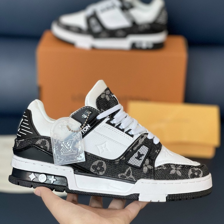 Giày Louis Vuitton LV Trainer White black & white green, giày thể thao LV cao cấp sang trọng full phụ kiện size 36-43