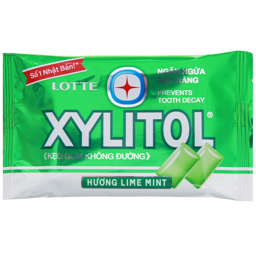 Kẹo gum không đường Lotte Xylitol hương Lime Mint vỉ 11.6g