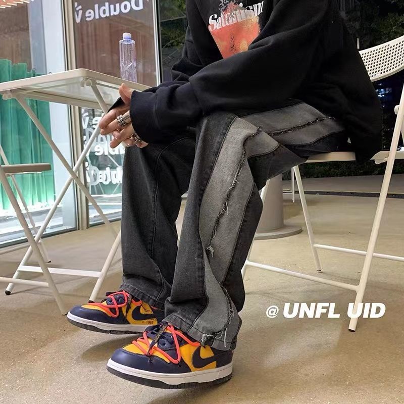 Quần Jean Ống Rộng Màu Sắc Tương Phản Phong Cách Hong Kong Thời Trang Xuân Hè Cho Nam