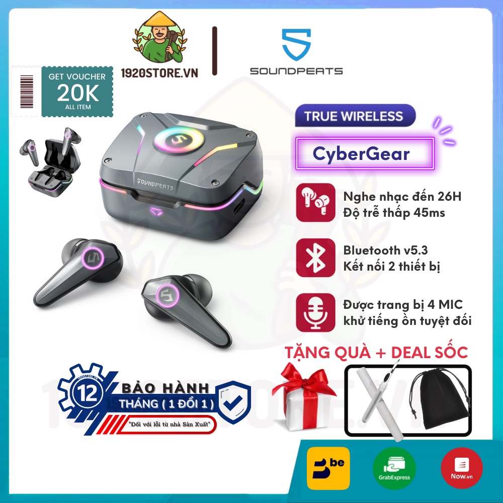 Tai Nghe Bluetooth True Wireless SoundPEATS CyberGear Bluetooth 5.3, Độ Trễ 45ms - Chính Hãng BH 12 Tháng