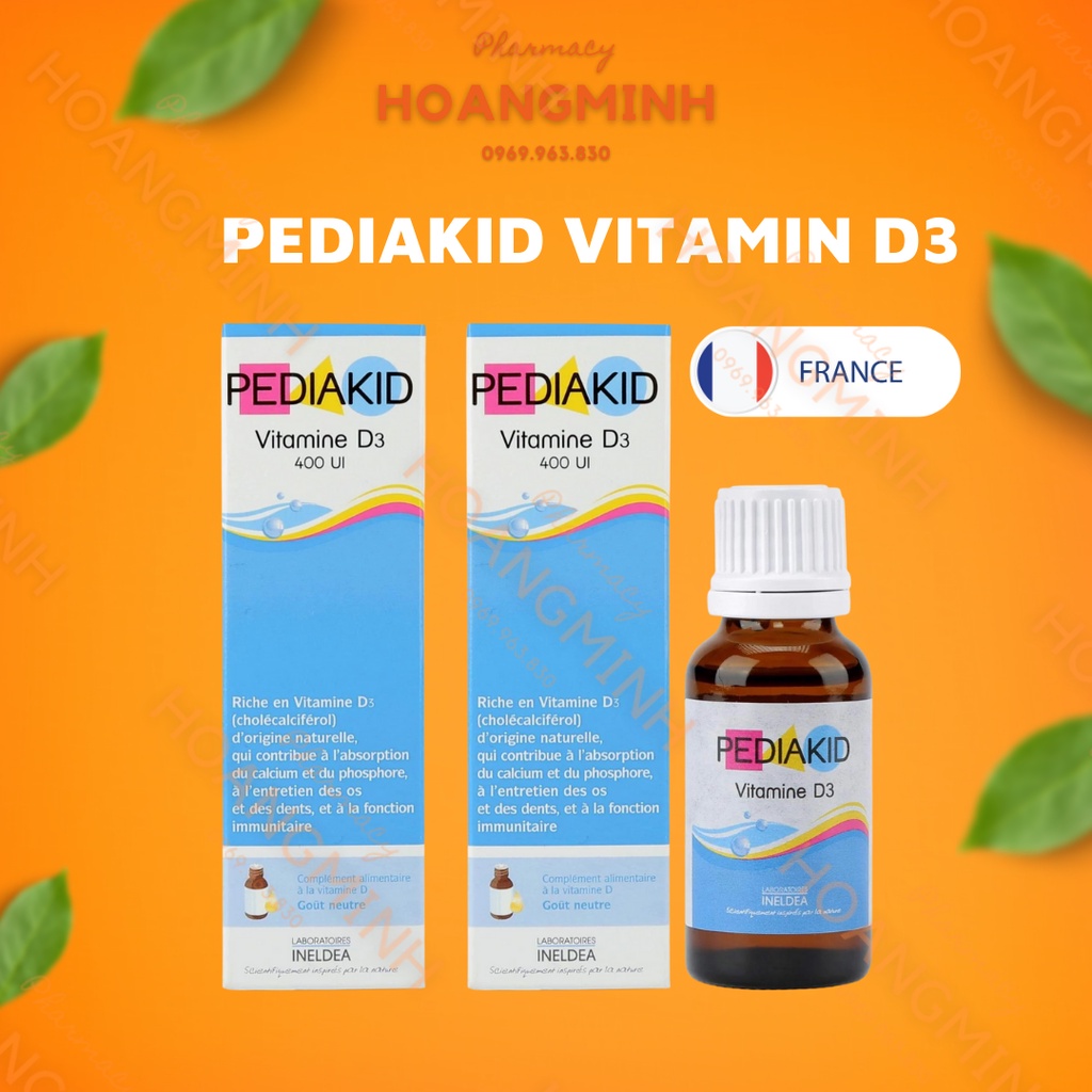 PEDIAKID D3 Vitamin D3 Cho Trẻ Sơ Sinh [Lọ 20ml] Ngăn Ngừa Nguy Cơ Còi Xương, Chậm Lớn, Chậm Mọc Răng