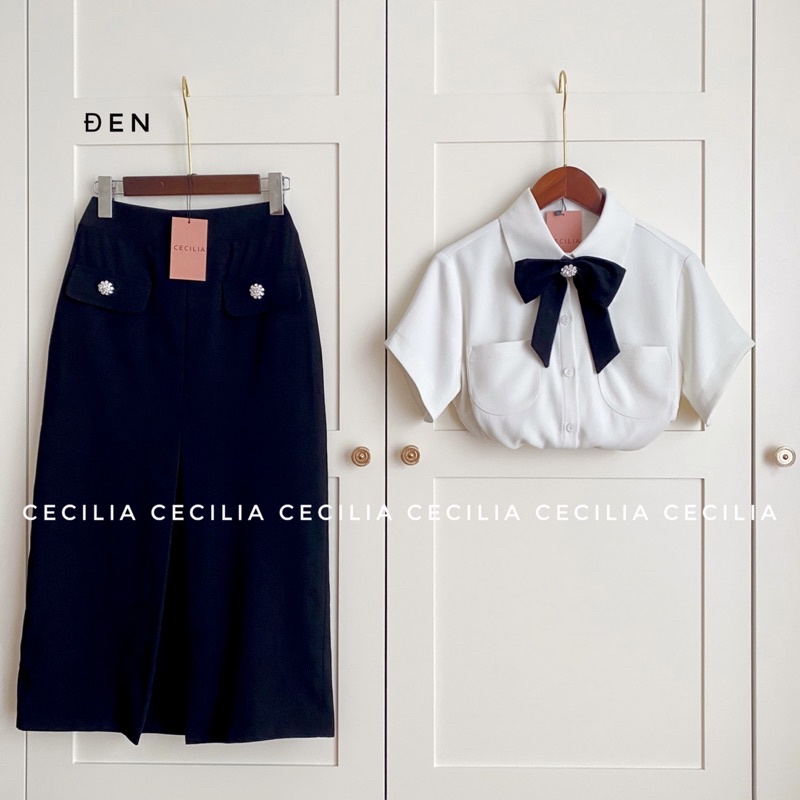 Chân váy bút chì midi JULIAN Set By CECILIA khuy đá - dài váy 70cm ngang bắp chân màu đen, nâu, trắng kem