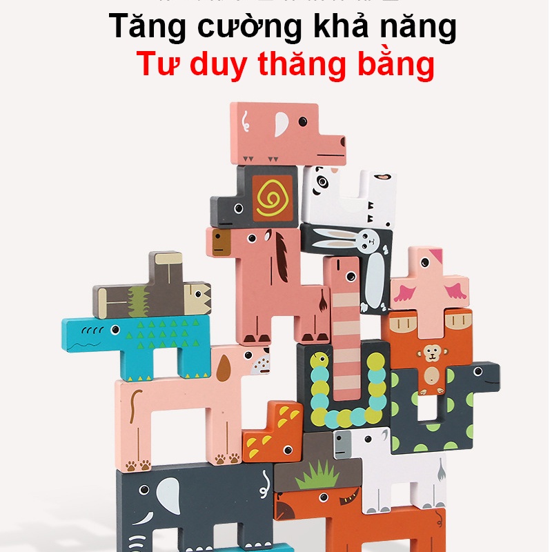 Đồ chơi xếp hình động vật, đồ chơi lắp ráp, ghép hình bằng gỗ giúp bé phát triển khả năng thị giác và tư duy hình ảnh