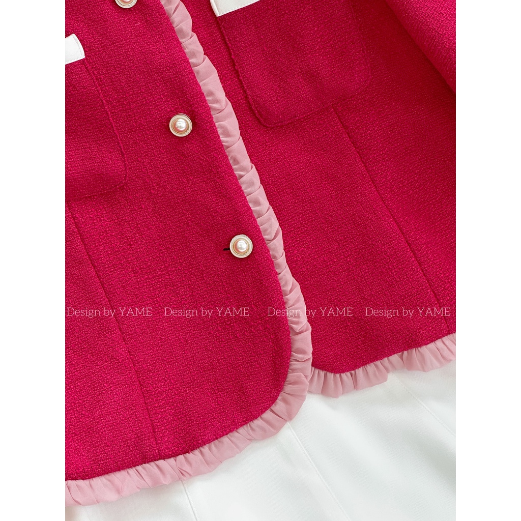 Áo dạ hồng 2 lớp YA106 Honne Hồng Viền Bèo YAME