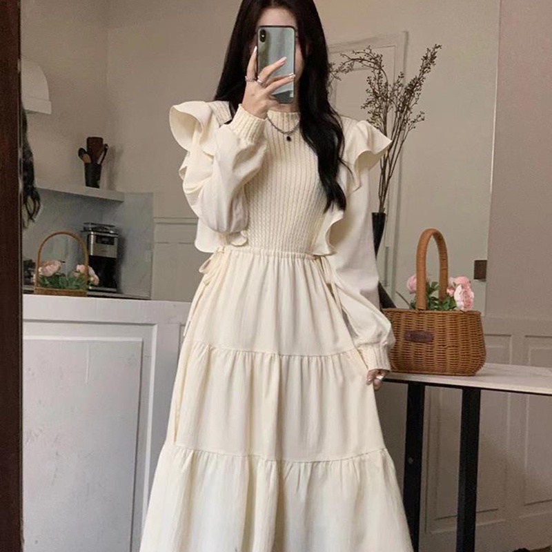 IELGYĐầm Chiết Eo Phối Bèo Phong Cách Pháp Ngọt Ngào Cho Nữ