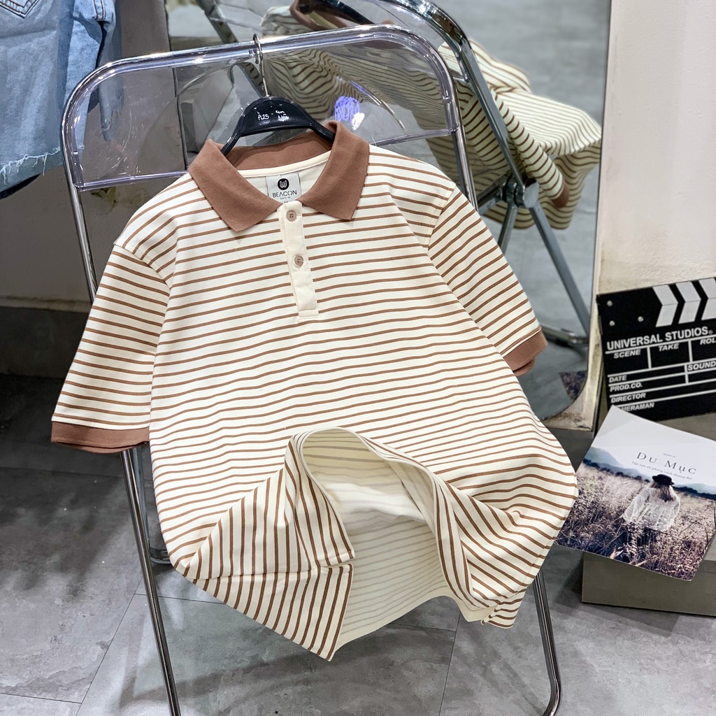 Áo Polo nam phối sọc ngang vải cotton poly nam tính, thanh lịch, sang trọng AOPL25 - BEACON DENIM