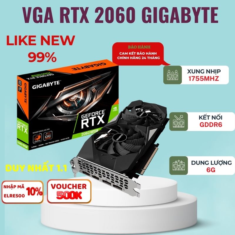 Card màn hình gaming VGA Gigabyte RTX 2060 6GB GDDR6 like new 99% - Hàng chính hãng PC BH 15 tháng