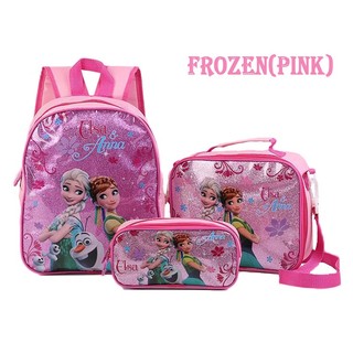 Set 3 ba lô túi ví họa tiết hoạt hình frozen cho bé