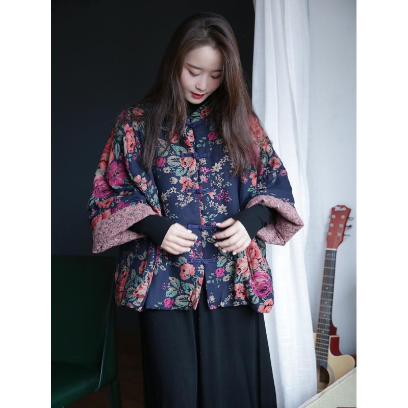 Áo Khoác Đệm Bông cotton Lanh Giữ Ấm Họa Tiết Hoa Phong Cách Dân Tộc Trung Hoa Thời Trang Mùa Đông Dành Cho Nữ