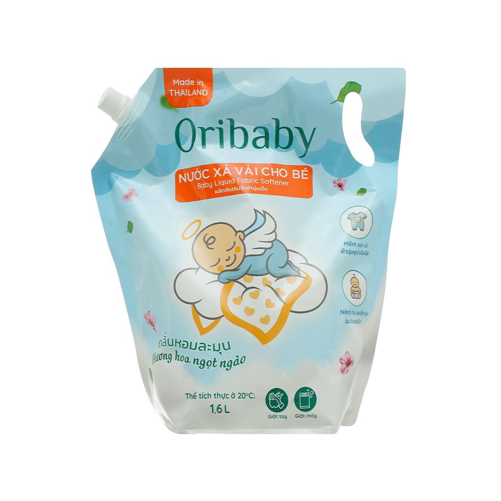 NƯỚC XẢ VẢI CHO BÉ ORIBABY HƯƠNG HOA NGỌT NGÀO TÚI 1,6L