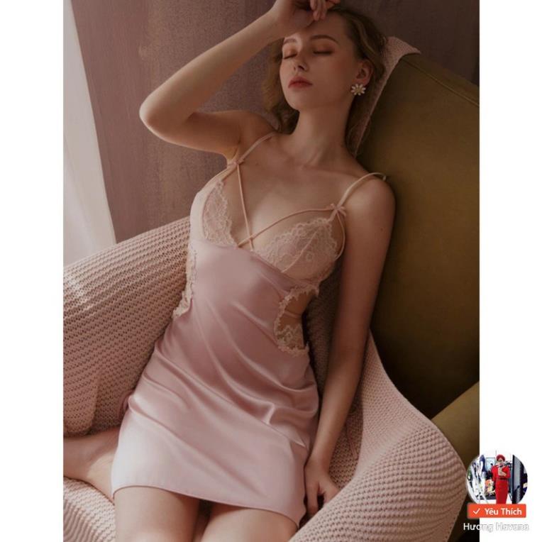 Váy ngủ lụa phối ren sexy - đồ ngủ cao cấp havana FVN06