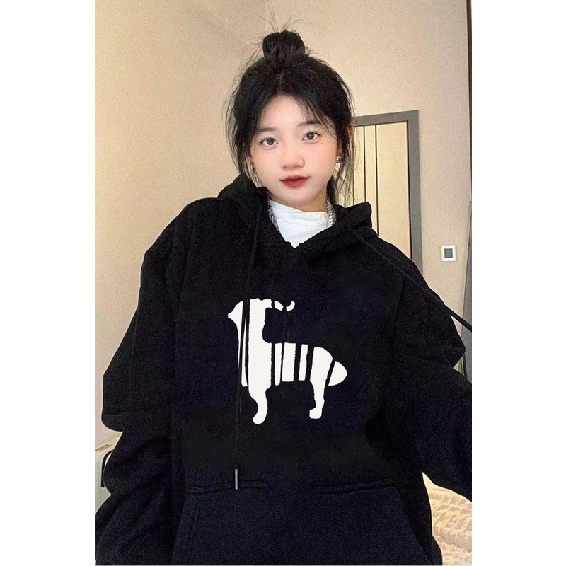 Áo Hoodie Dáng Rộng Dài Vừa In Họa Tiết Đơn Giản Kiểu Hàn Quốc Cho Nữ