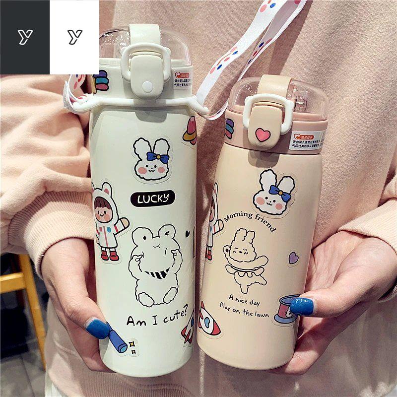 ✷Cốc di động trẻ em xu hướng cách nhiệt đơn giản nữ cô gái dễ thương ins học sinh ống hút nước hoạt hình tươi mát