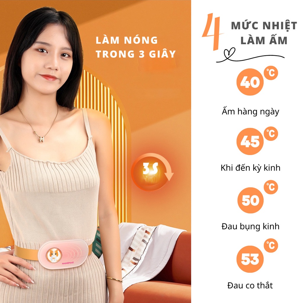 Máy Massage Làm Ấm Nanomax Giảm Đau Bụng Kinh Nguyệt, Giúp Lưu Thông Tuần Hoàn Máu, Giảm Cơn Đau Tới Tháng Cho Phụ Nữ