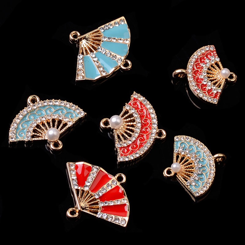 (1 cái)Phiến đúc kim loại hình quạt sơn tráng men cao cấp, Nguyên liệu làm trang sức cổ trang, Nguyên liệu diy