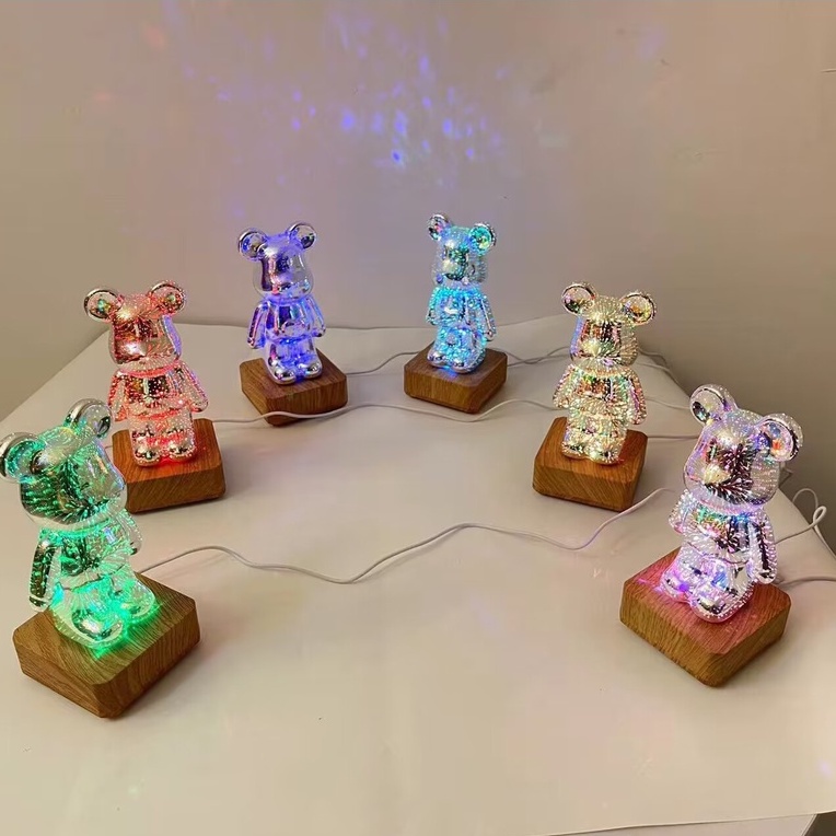 Đèn Để Bàn Acrylic Ba màu chuyển đổi Hình Gấu dễ thương Nhiều Màu Sắc