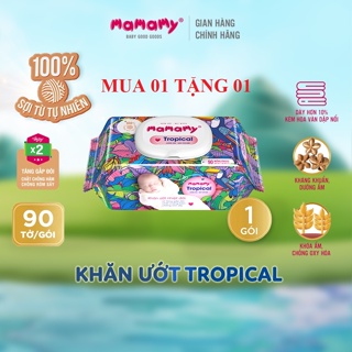 Khăn ướt mamamy TROPICAL 60 tờ, 90 tờ 100% sợi tự nhiên cho bé