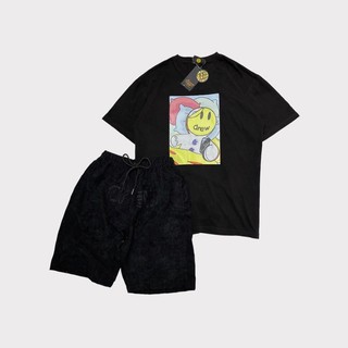 Set đồ quần áo drew house fulltag - chất áo đen thun cotton 100%, quần đen nhung gân