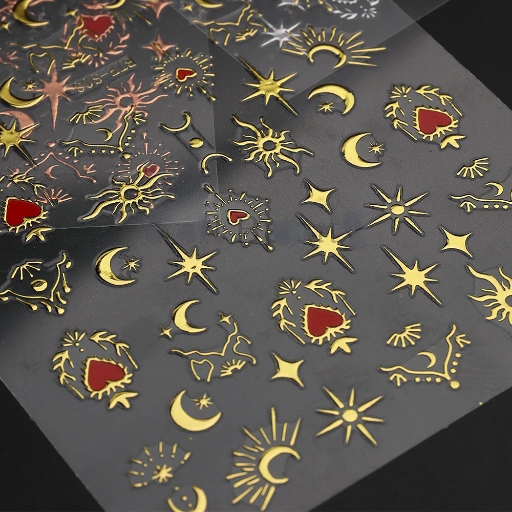 Miếng Dán Trang Trí Móng Tay 3D Hình Trái Tim / Bướm / Ngôi Sao / Mặt Trăng Màu Vàng Đồng