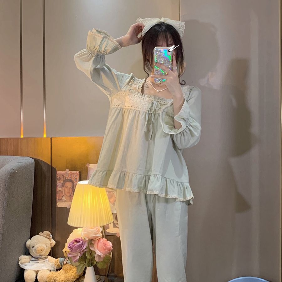 Bộ Đồ Ngủ Tay Dài In Họa Tiết Công Chúa Dễ Thương Thời Trang Xuân Thu Cho Nữ