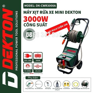 Máy rửa xe dekton dk-cwr3000a - có chỉnh áp thiết kế xe đẩy kèm rulo cuốn dây tiện lợi