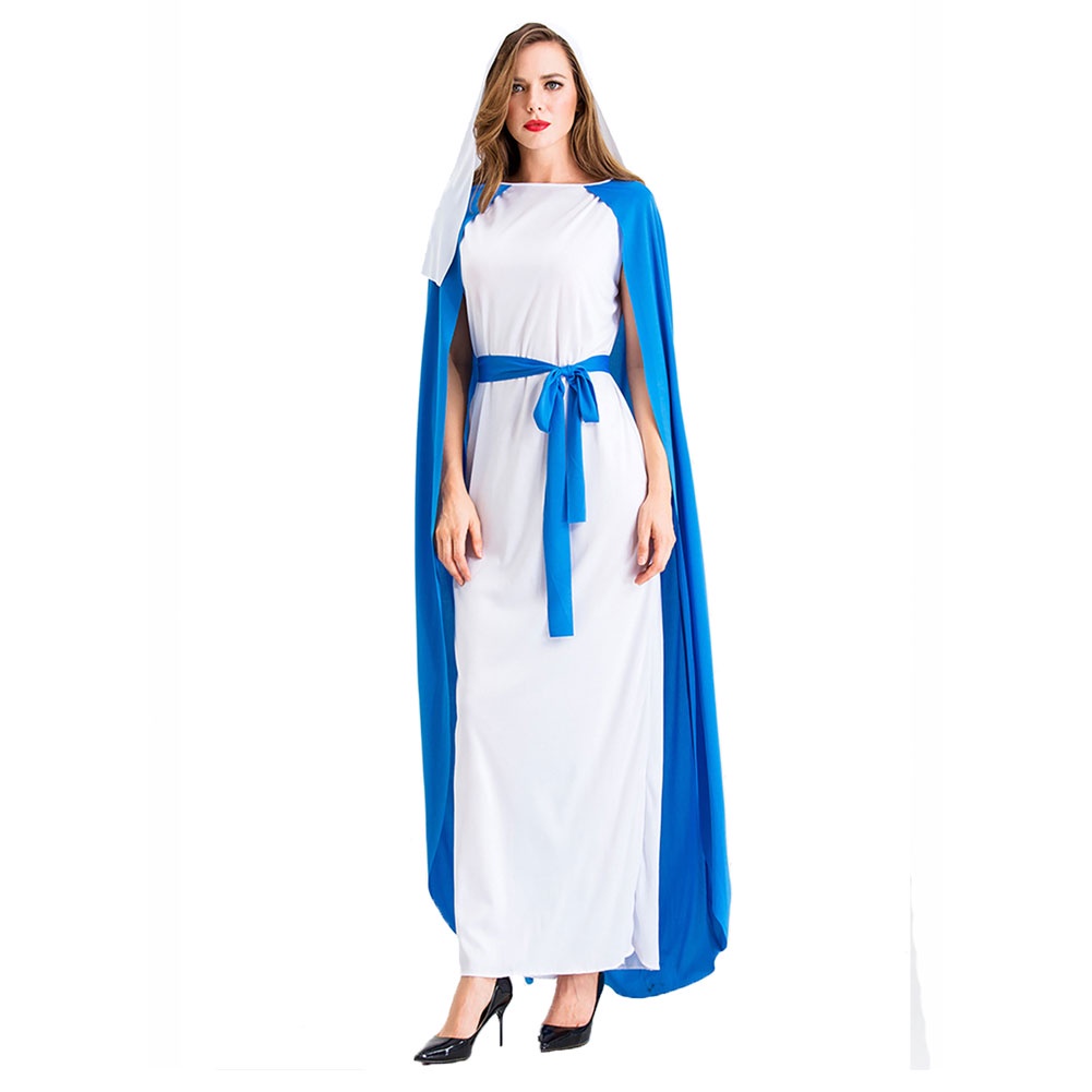 Đầm Hóa Trang Halloween Nữ Thần Hy Lạp Màu Trắng Có Mũ Trùm Cho Nữ