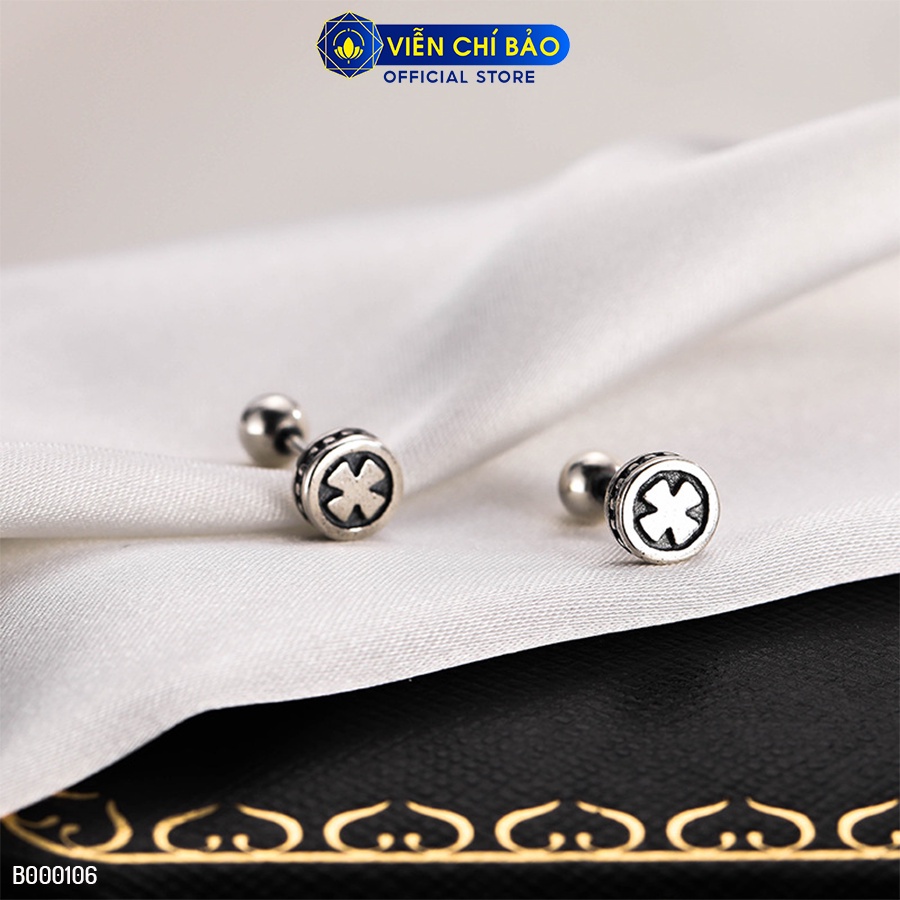 Bông tai bạc nữ cỏ 4 lá nhỏ chốt vặn chất liệu bạc 925 thời trang phụ kiện trang sức Viễn Chí Bảo B000106