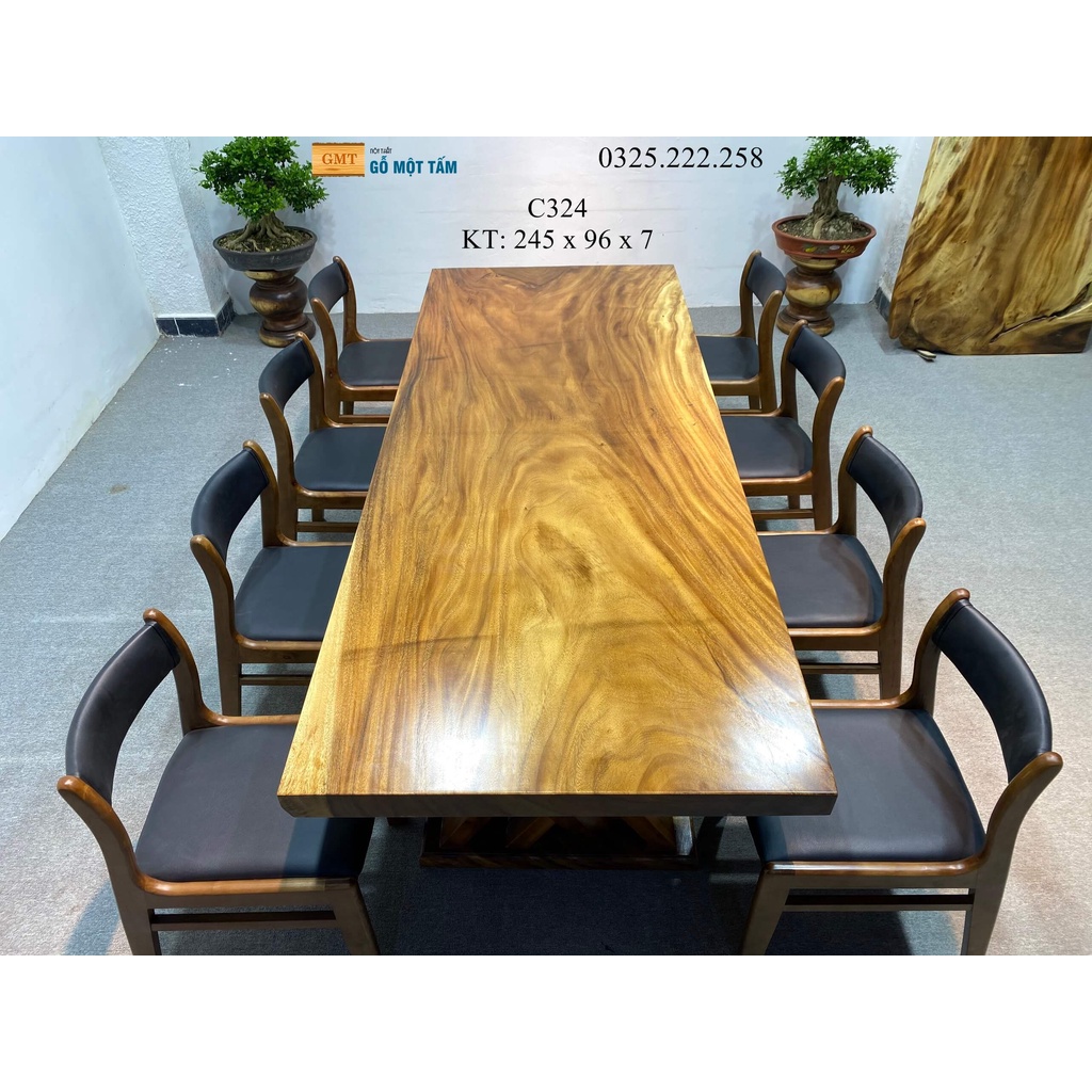 Bàn Làm Việc Gỗ Me Tây, Bàn Cafe Gỗ Me Tây Dài 2,45m Rộng 96cm Dày 7cm