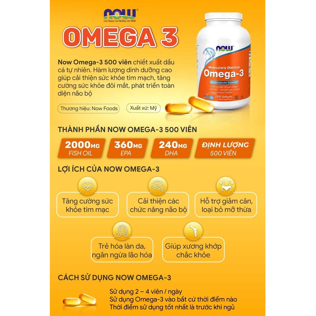 Omega 3 Bổ Sung Giúp Đep Da Chống Lão Hóa Sáng Mắt Dầu Cá Omega3 Fish Oil NOW Omega 3
