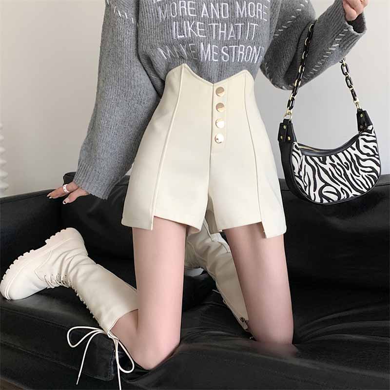 IELGY  IELGY Quần Short Đen Lưng Cao Dáng Chữ a Thời Trang Cho Nữ