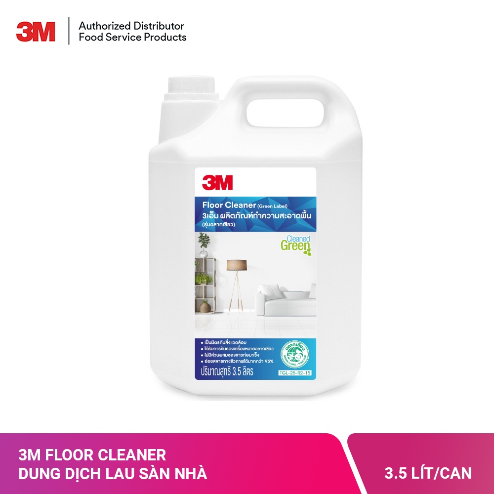 Nước lau sàn trung tính cho vinyl và gỗ, men sứ 3M Floor Cleaner, hàng nhập Thái, can 3.5 lít