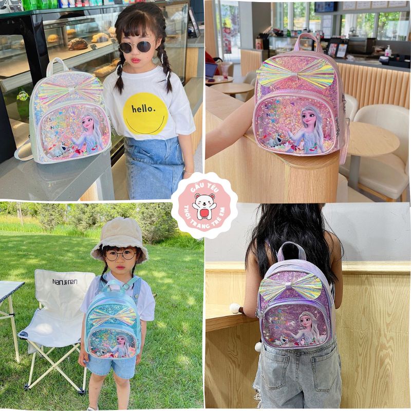 Balo mầm non cho bé gái từ 1 đến 5 tuổi họa tiết công chúa elsa lấp lánh dễ thương Gấu Yêu Shop