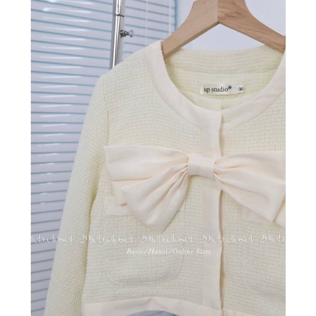 SET DẠ TRẮNG VIỀN NƠ PHI KÈM CHÂN VÁY