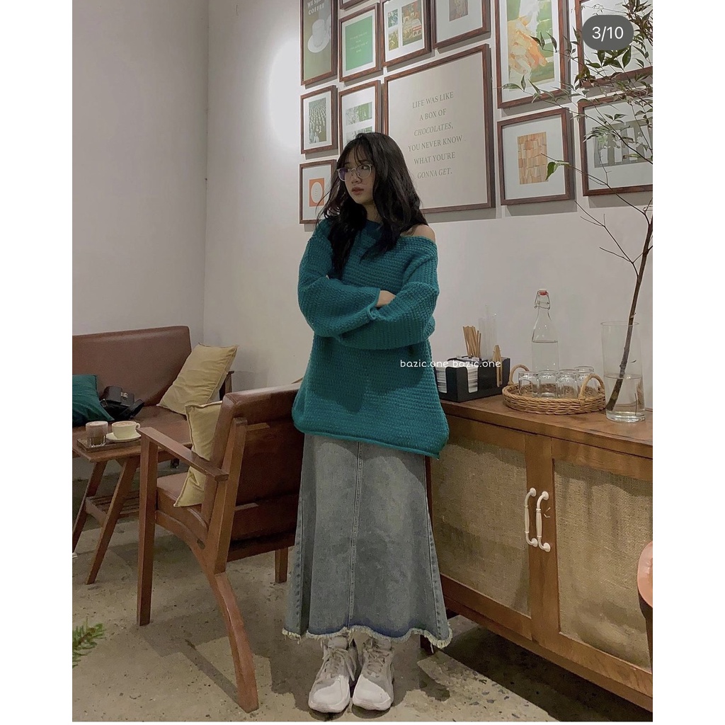 Chân váy jean đuôi cá dáng dài 2 túi ngang trước 6832/P2K3 Maia