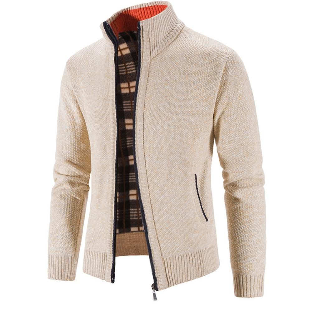 Áo len Nam Cardigan 2 lớp, áo khoác len khóa kéo lông cừu dày dáng rộng