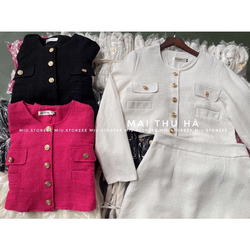 SET DẠ TWEED CÚC ĐỒNG TÚI HỘP KÈM CHÂN VÁY SDTCDT