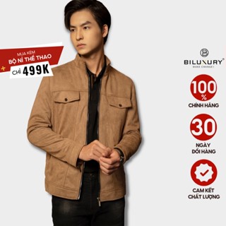  Áo khoác da lộn nam Biluxury 2 lớp khóa kéo cổ đứng có túi trong co giãn nhẹ 6ADLB001VAB 