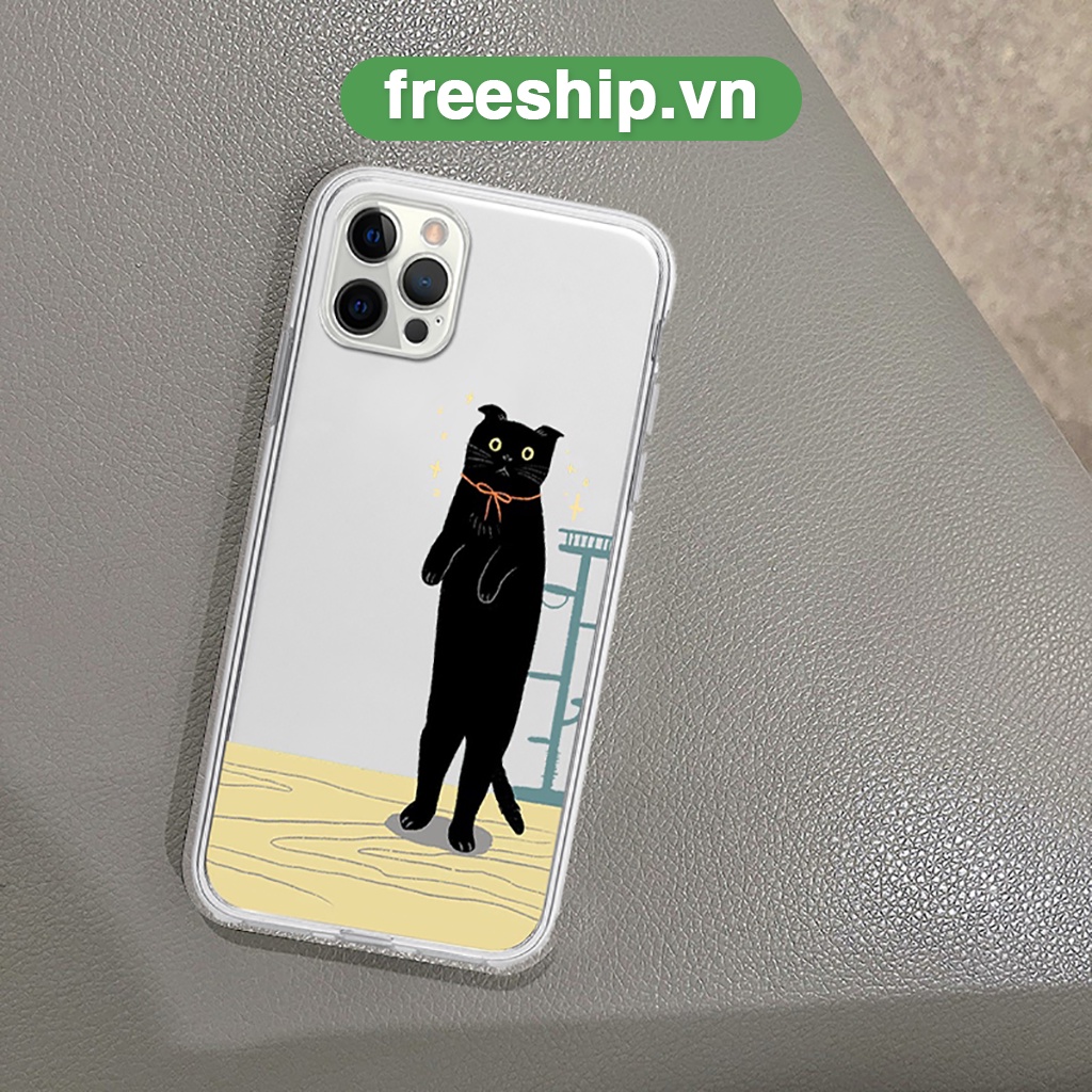 Ốp điện thoại iphone mèo đen ngốc nghếch siêu cute cạnh vuông cho 6/6splus/7/7plus/8/8plus/x/xr/xs/11/12/13/14/pro/max