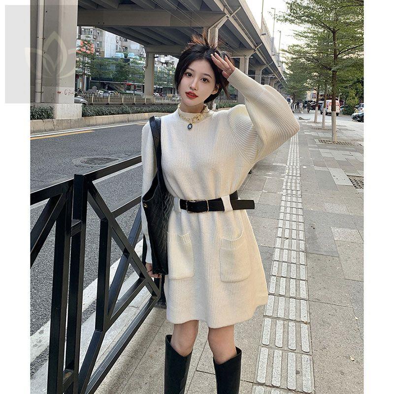 Đầm Sweater Dệt Kim Ôm Eo Kiểu Pháp Thời Trang Mùa Đông Cho Nữ