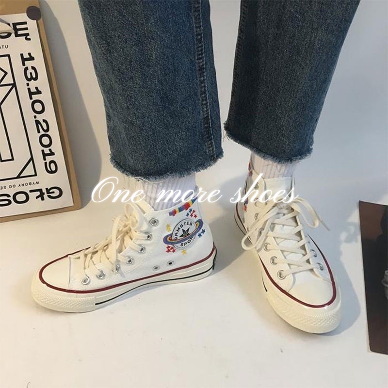 Giày Thể Thao Canvas Cổ Cao Thêu Họa Tiết Cầu Vồng Phong Cách Hàn Quốc Cho Nữ