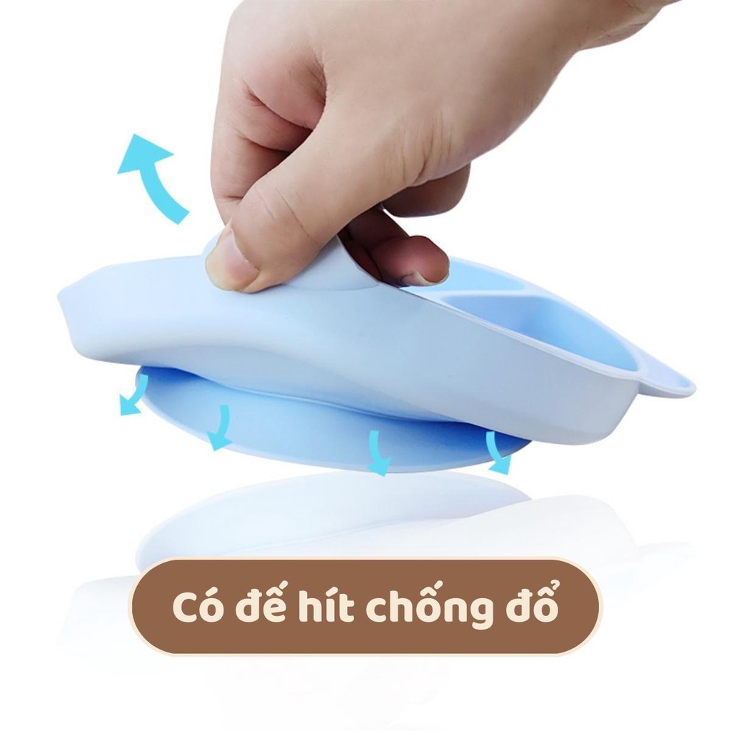 Khay ăn dặm chính hãng Mily 4 ngăn hình oval chất liệu silicone chống đổ.