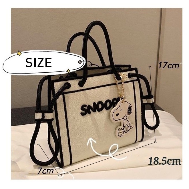 MISCHA Túi Xách canvas Đeo Vai In Họa Tiết Snoopy Thời Trang