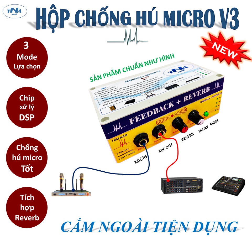 Hộp Chống Rú Rít Micro Có Kèm Reverb V3 Phiên Bản Cắm Ngoài | Chống Hú Reverb V3 Tâm Nam 2023