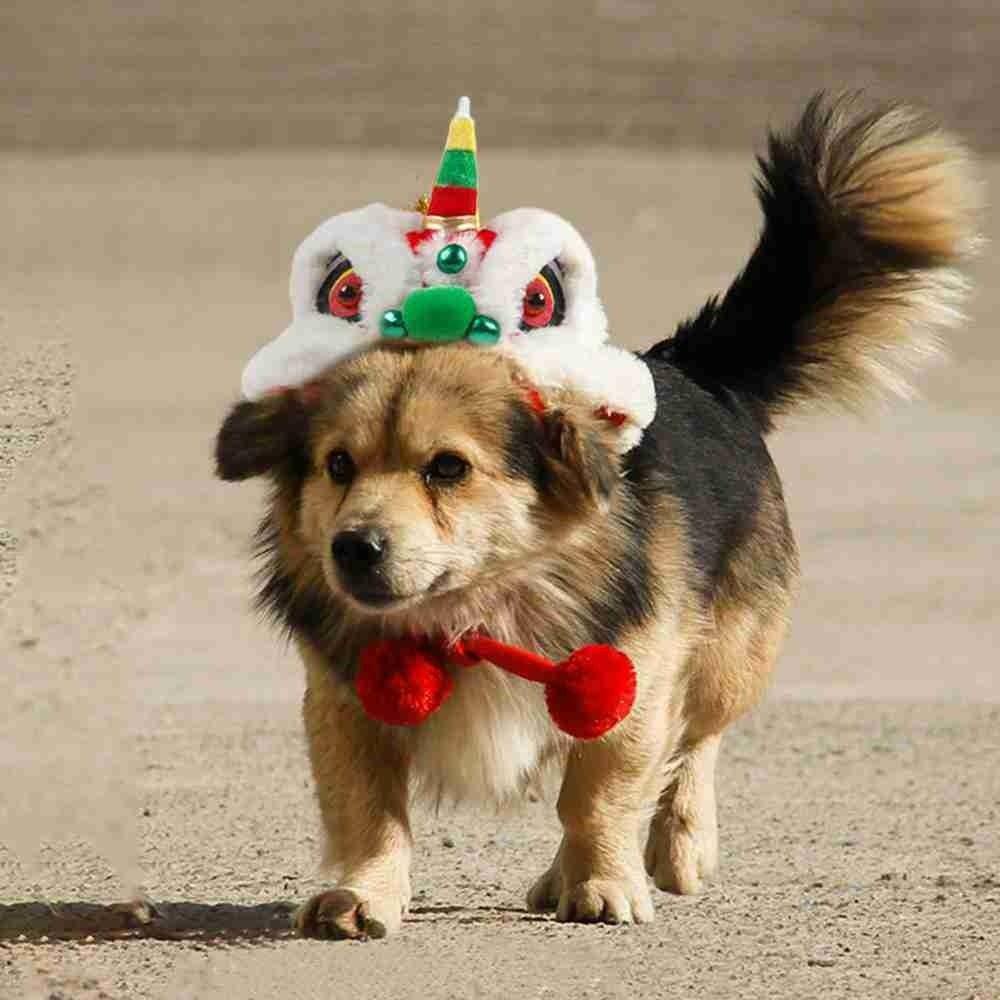 Mũ Hóa Trang Đầu Sư Tử Năm Mới Phong Cách Trung Hoa Cho Thú Cưng