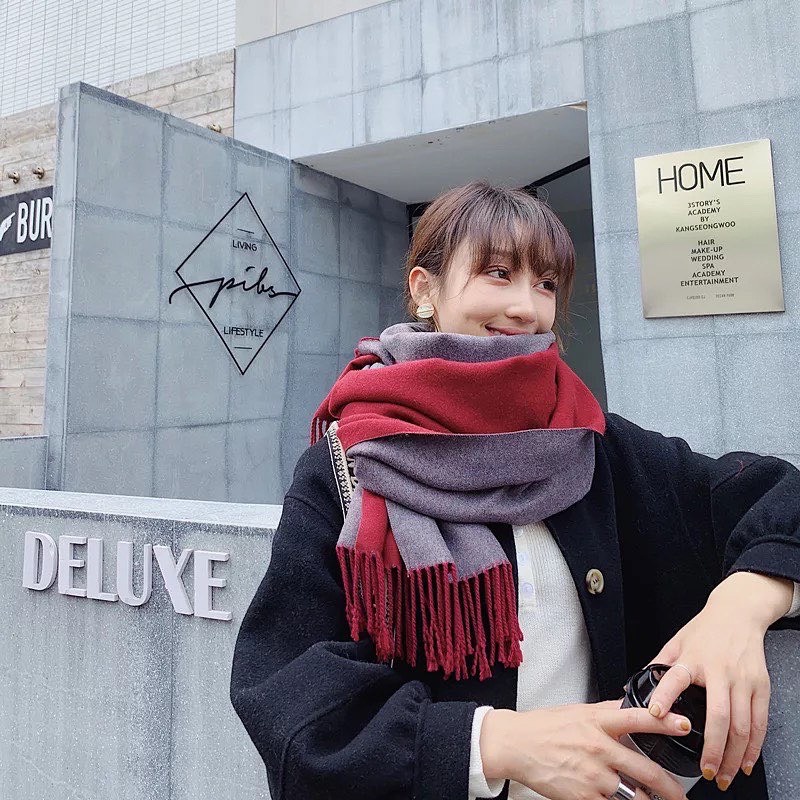 KHĂN CHOÀNG TRƠN MÀU VẢI DẠ LEN LÔNG CỪU HAI MẶT HAI MÀU SANG CHẢNH