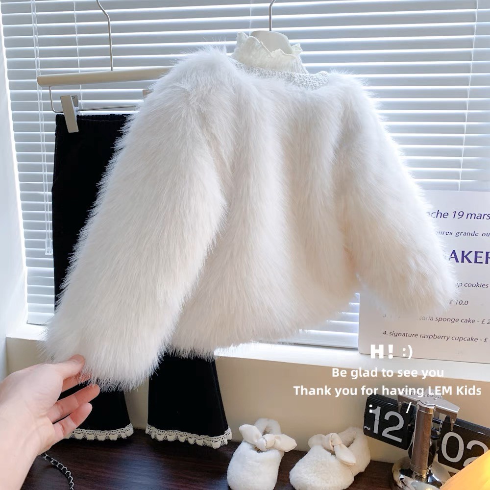Áo Khoác Lông Giả Lông Thú Lót Lông Nhung Mềm , Ấm Áp Cho Bé Gái
