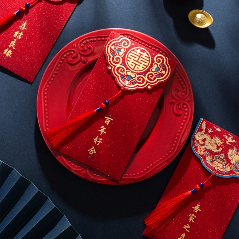 Bao Lì Xì Năm Mới 2023 Đính Tua Rua Màu Đỏ Lấp Lánh Sang Trọng