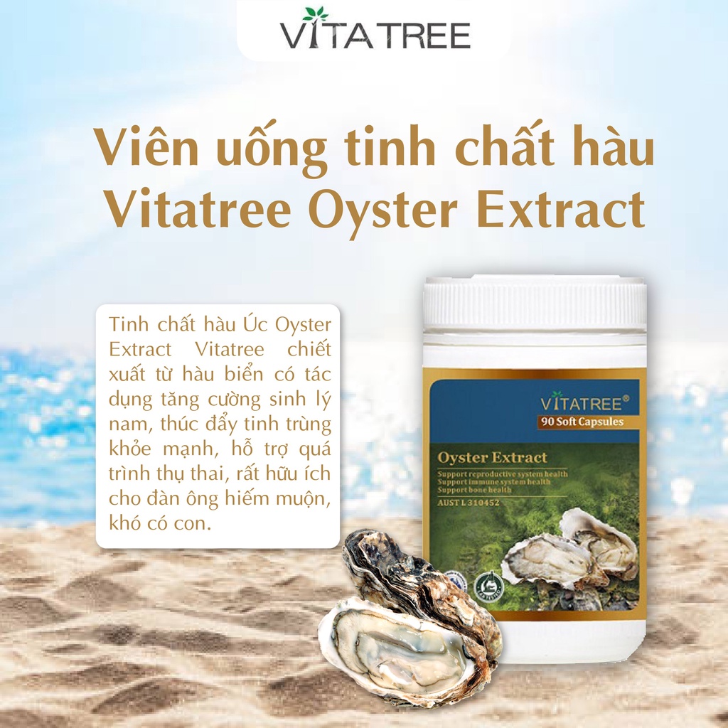 Tinh chất hàu biển Vitatree Oyster Extract tăng cường sinh lý nam của Úc hộp 90 viên