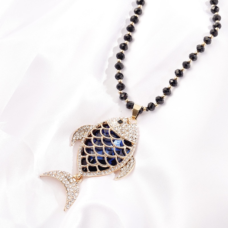 Vòng cổ Dài Mặt Hình Cá Đính Đá Pha Lê Xanh Đỏ Cho Nữ