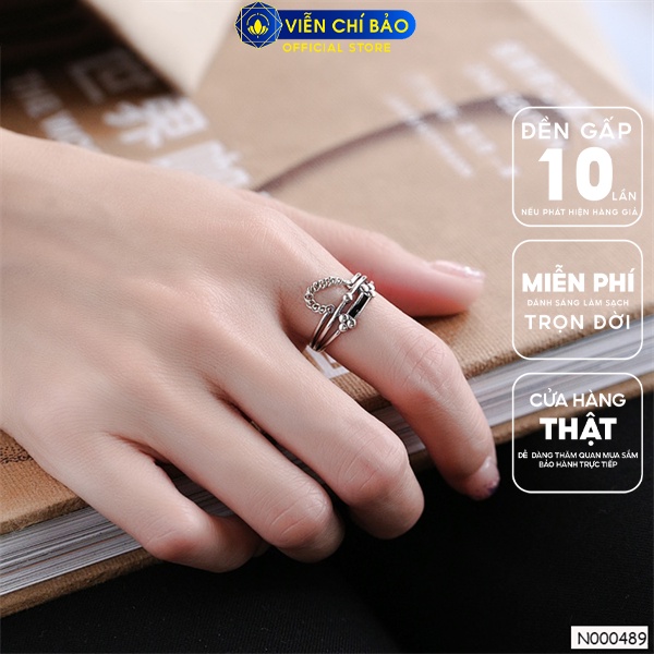 Nhẫn xích đá đen vuông - new chất liệu bạc Thái 925 thời trang phụ kiện trang sức nữ Viễn Chí Bảo N000489x